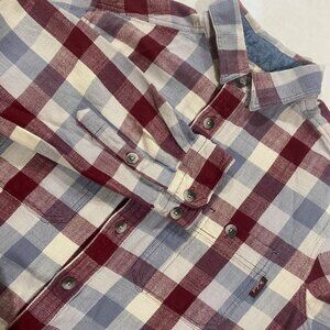 Woolrich Plaid Flannel Shirt Mens L Red Blue Long Sleeve Button-Up Cotton Casual